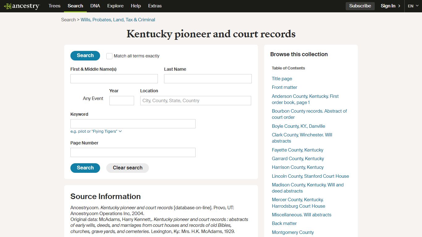 Kentucky pioneer and court records - Ancestry.com