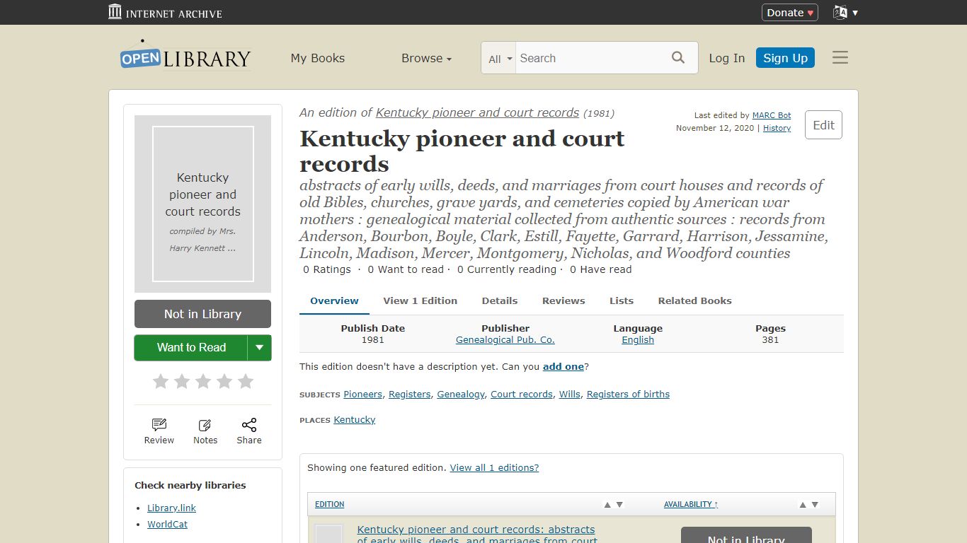 Kentucky pioneer and court records (1981 edition) | Open Library