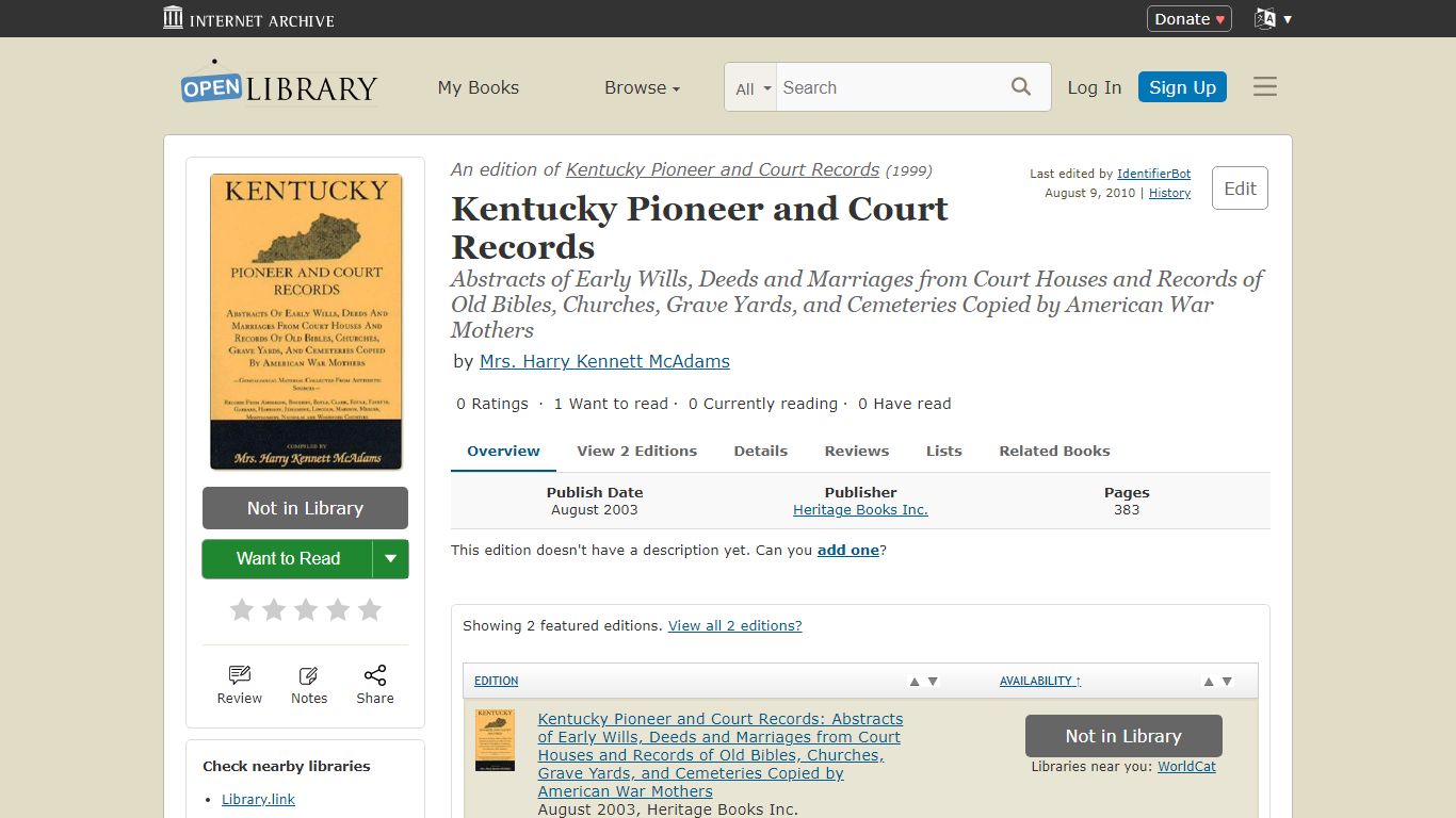 Kentucky Pioneer and Court Records - Open Library